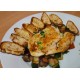 150g Kuřecí steak na grilované zelenině  (lilek, cuketa, paprika, cibule) + opečená bageta s česnekem a olivovým olejem