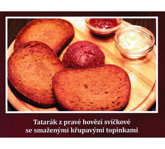100g Tatarský biftek z pravé svíčkové namíchaný + 3 ks topinka